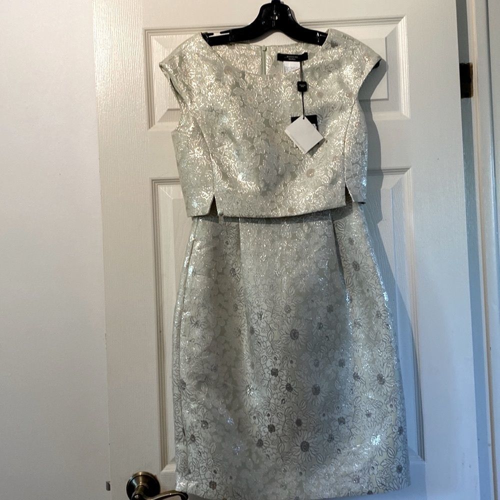 Weekend Max Mara Silver Floral Brocade Midi Dress fits small 🩶🤍